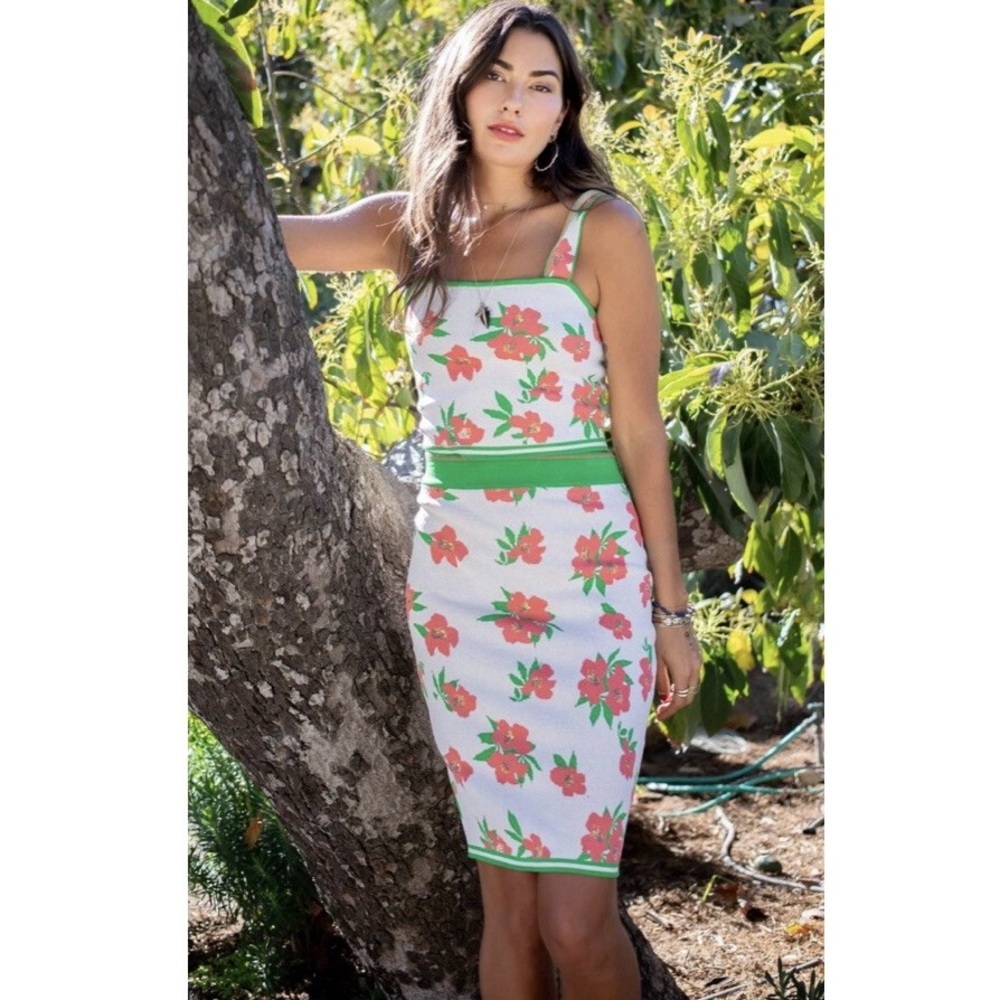 EVA FRANCO x Anthropologie floral 2 piece set skirt tank vacation travel M - Picture 1 of 11